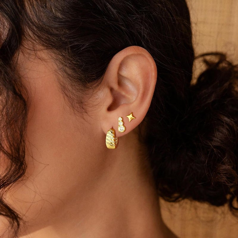 Rotnso Gold Hoop Earrings Set for Women Trendy, 14K Gold Plated Chunky Hypoallergenic Small Diamond Cartilage Hoops Cute Cubic Zirconia Dangle Stud Earrings Jewelry Gifts - Image 3